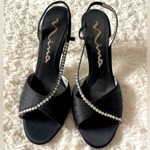 Vintage Nina Glam Old Money Hollywood Diamond Stud Rhinestone High Heels Sz 9.5